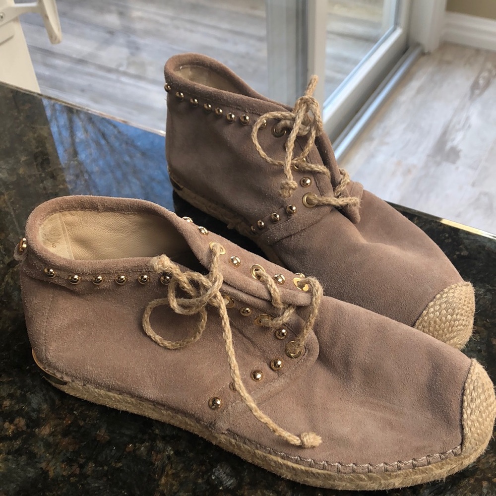 Stuart Weitzman suede booties with gold studs